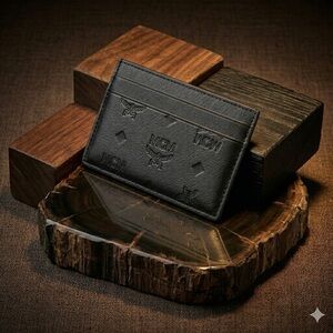 MCM Black Embossed Card Holder